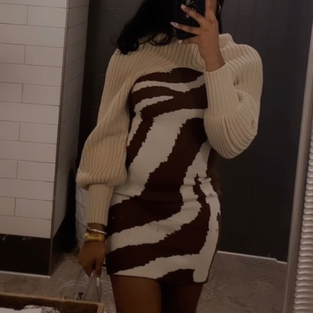 BROWN AND OFF WHITE ZEBRA DRESS